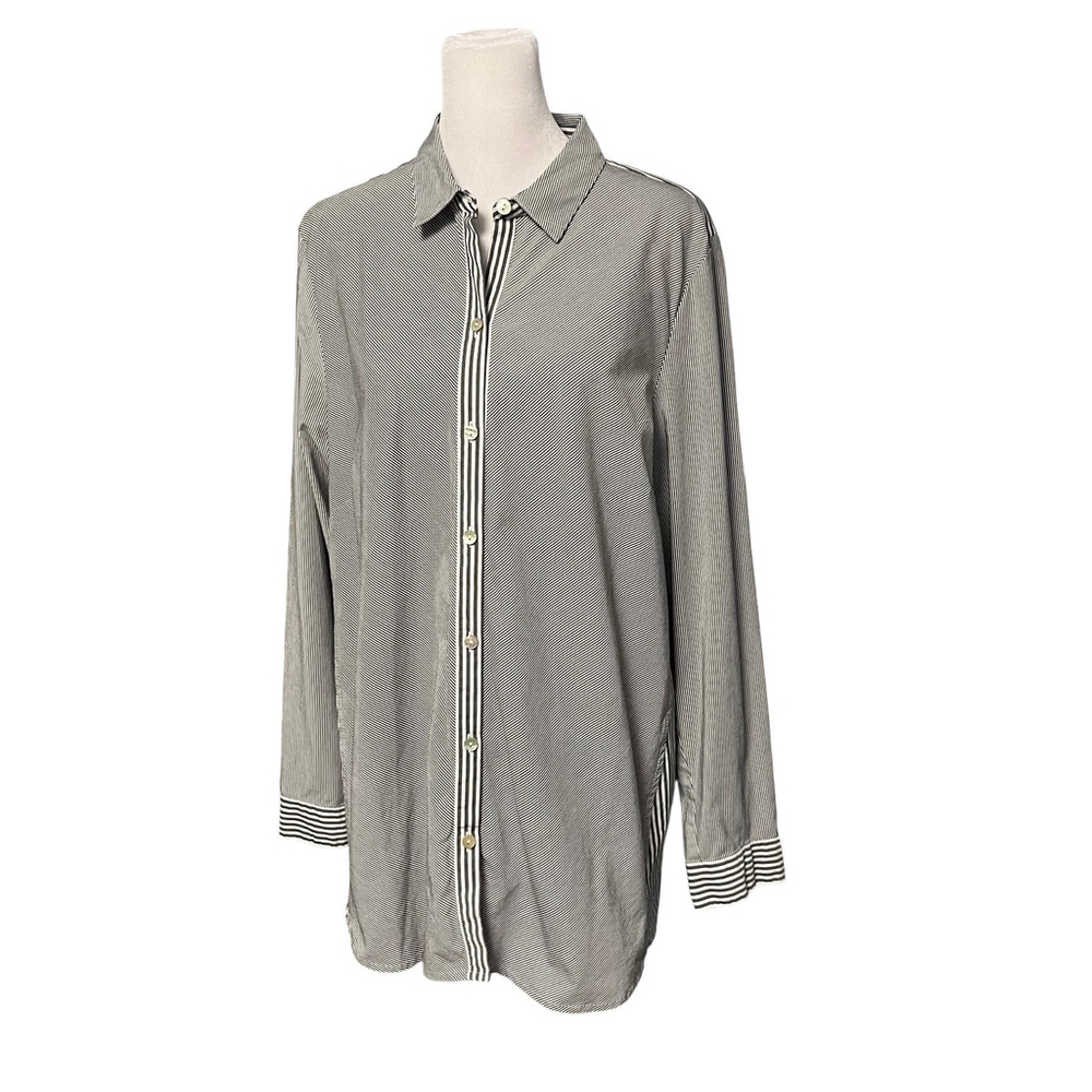 J. Jill Gray White Mixed Stripes Button Down Blouse Size Large